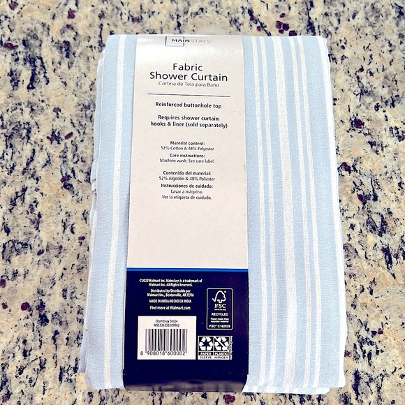 Main Stays Blue White Fabric Shower Curtains 72’ x 72’ New - Picture 4 of 6